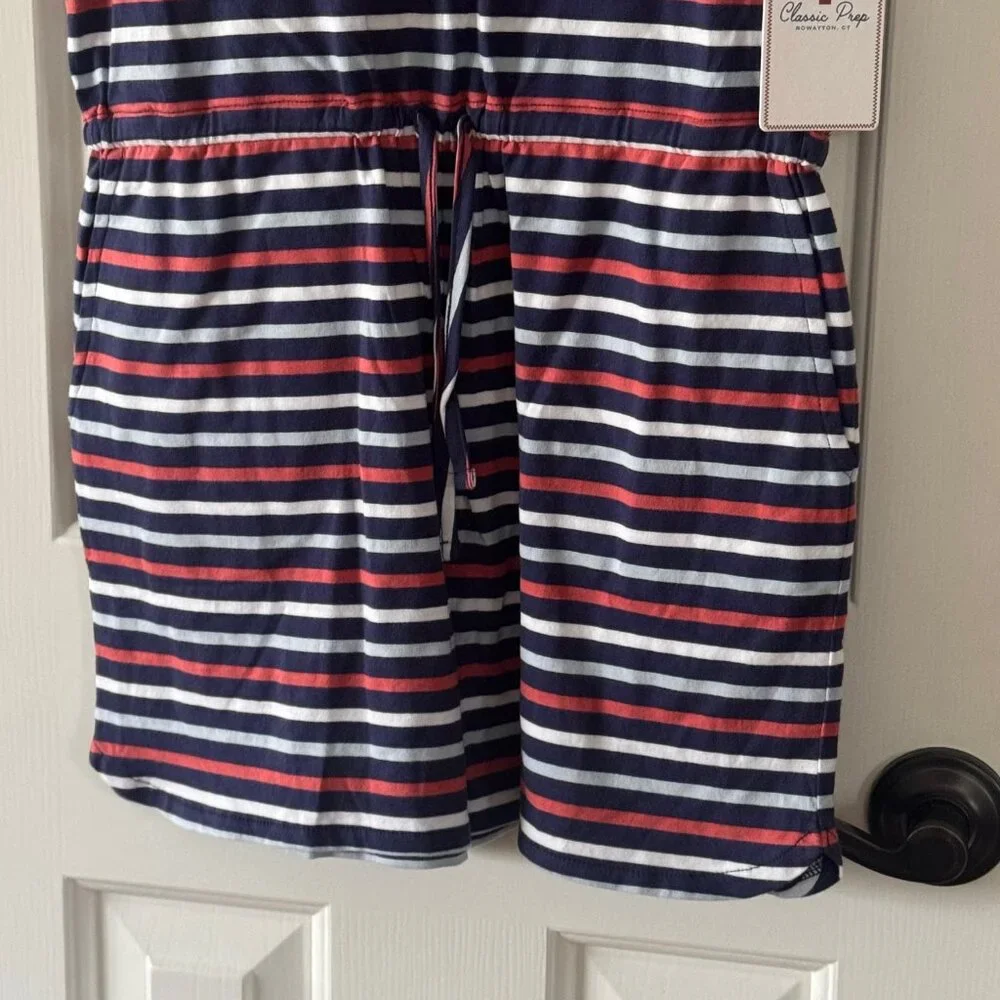 New Classic Prep Girls Addie Romper East Beach Stripe Shortall Size XL